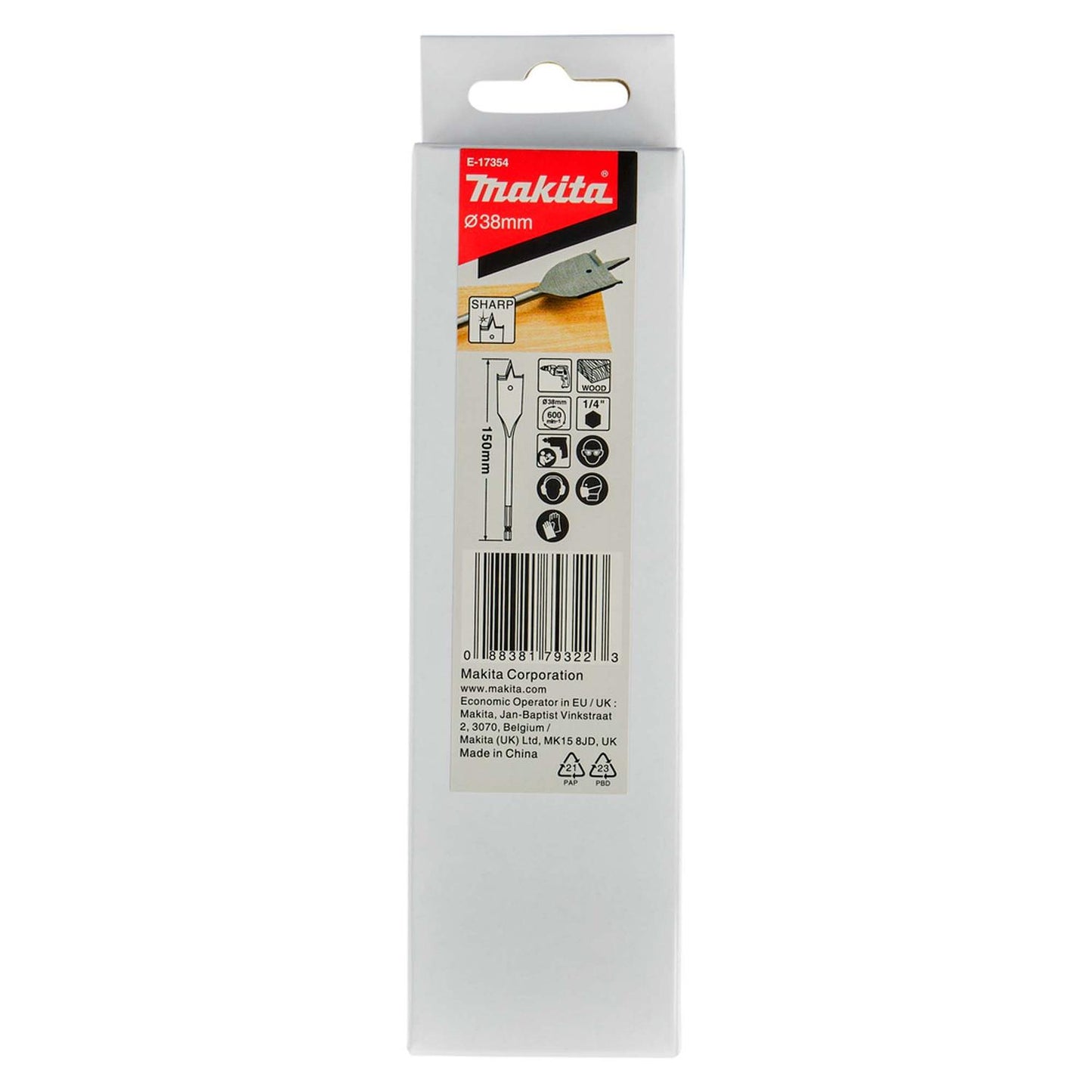Broca Paleta Sharp 38x150mm Toma Hex. 1/4'' - Makita - Herram.cl