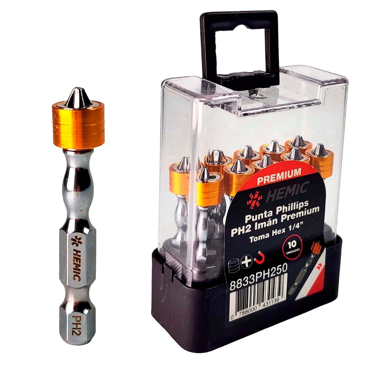 Pack 10 Puntas Phillips PH2x50mm Imán Premium - HEMIC - Herram.cl