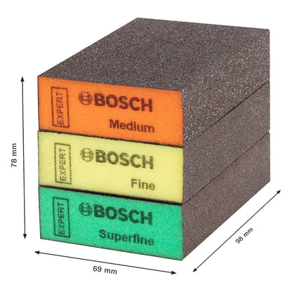 Set 3 Esponjas Bosch Expert S471 69x97mm M/F/SF Lija Manual - Herram.cl