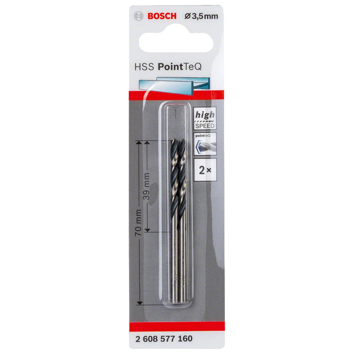 Broca Metal Bosch HSS PointTeQ 3,5mm DIN 338 Pack 2 Unidades - Herram.cl