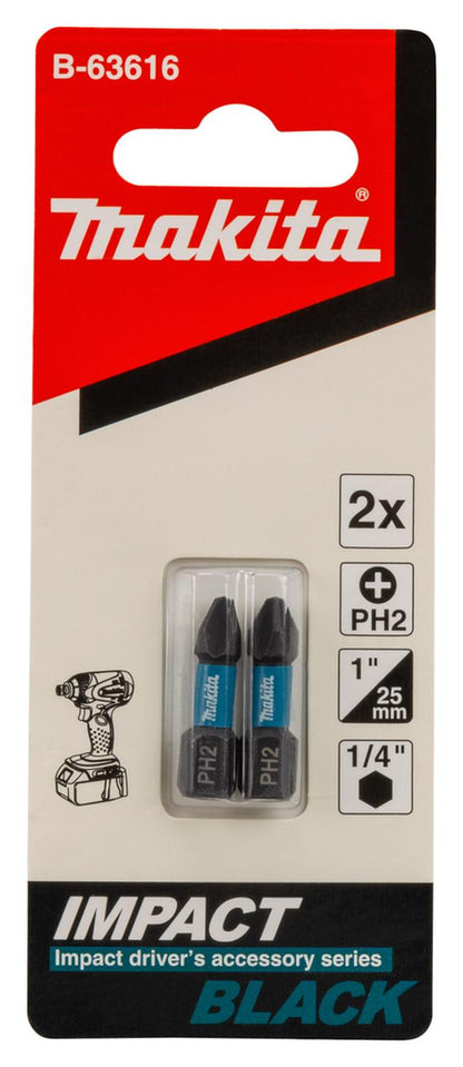 2 Puntas Impact Black Ph2 - 25mm Makita B - 63616 - Herram.cl