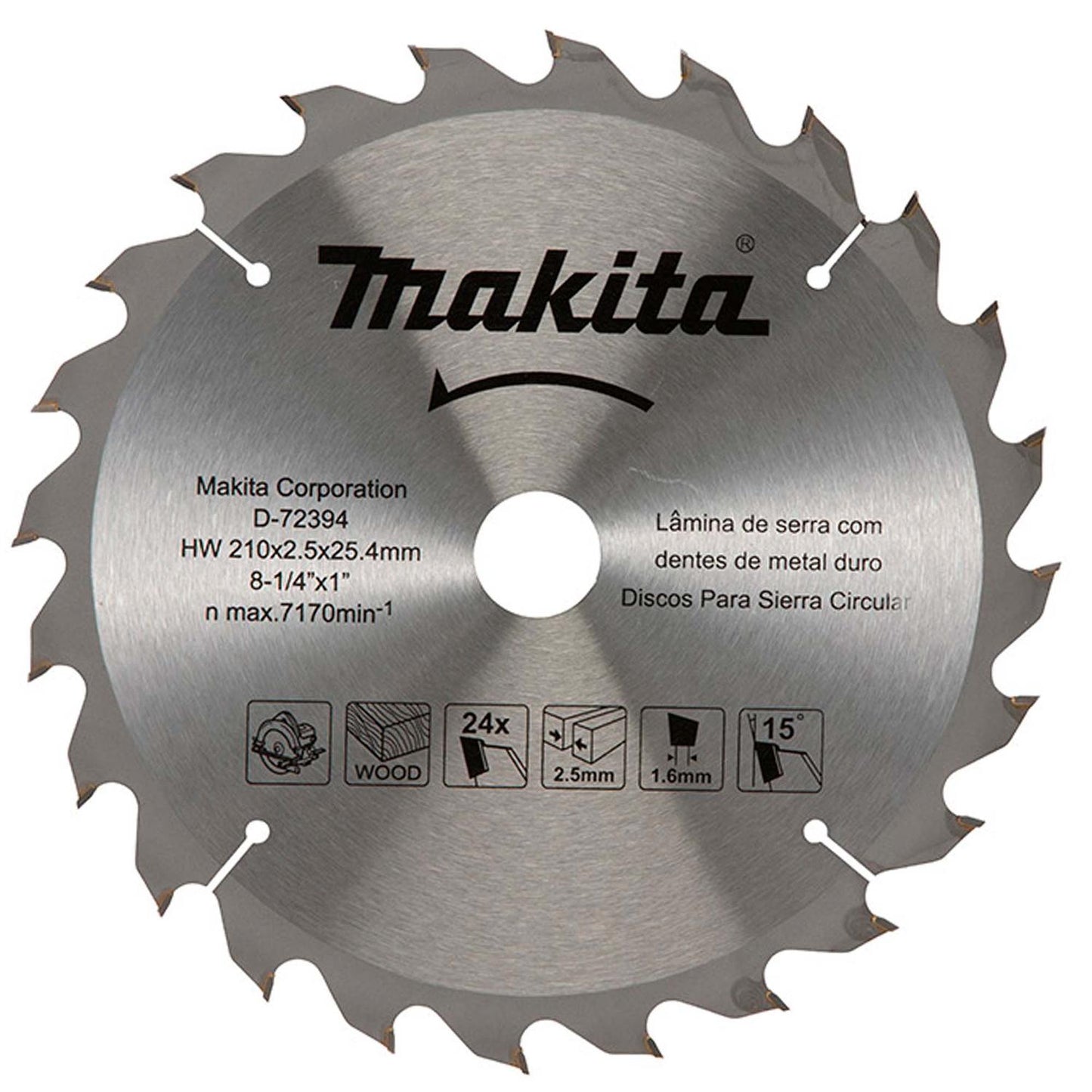 Disco De Sierra 8 - 1/4''x2,5x25,4mm 24 D Madera - Makita - Herram.cl