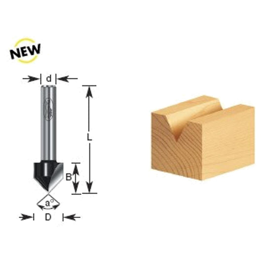Fresa Ranura V 90° 1/2'' Vástago 1/4'' 180-14 - Timberline - Herram.cl