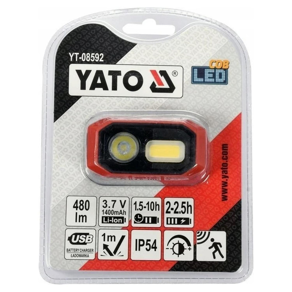 Linterna Frontal LED Recargable Yato YT-08592 480lm Sensor - Herram.cl