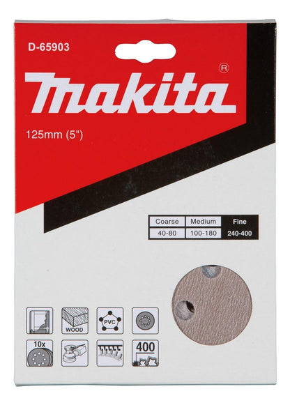 Pack 10 Discos Lija Con Velcro 125mm G400 - Makita - Herram.cl