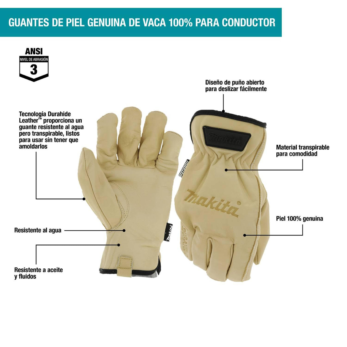 Guantes Cuero Makita T-04195 Trabajo Profesional L - Herram.cl
