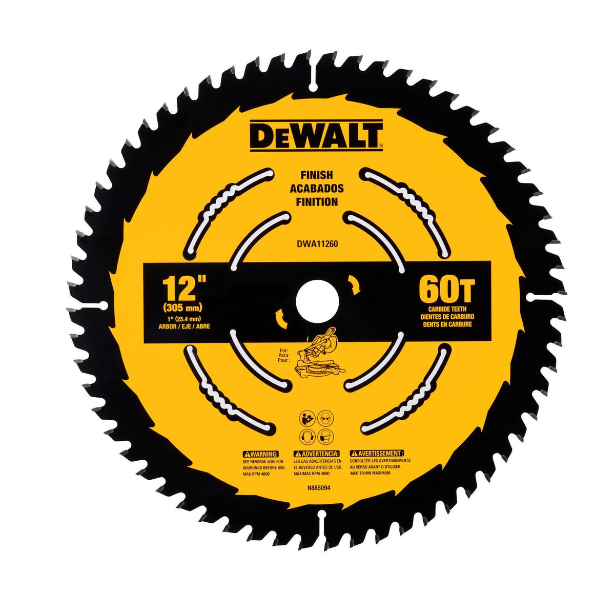 Disco De Sierra 12''Eje 1'' 60 D Corte Fino - DeWALT - Herram.cl