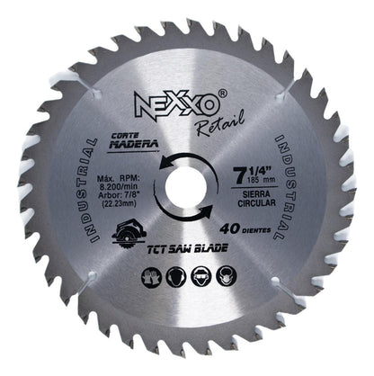 Disco Sierra Circular 7 1/4'' (185mm) 40 Dientes - Nexxo - Herram.cl