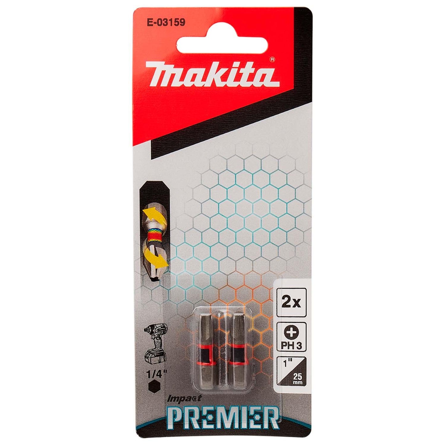 Puntas de Torsión Impact Premier PH3 - 25mm 2 Pzas - Makita - Herram.cl