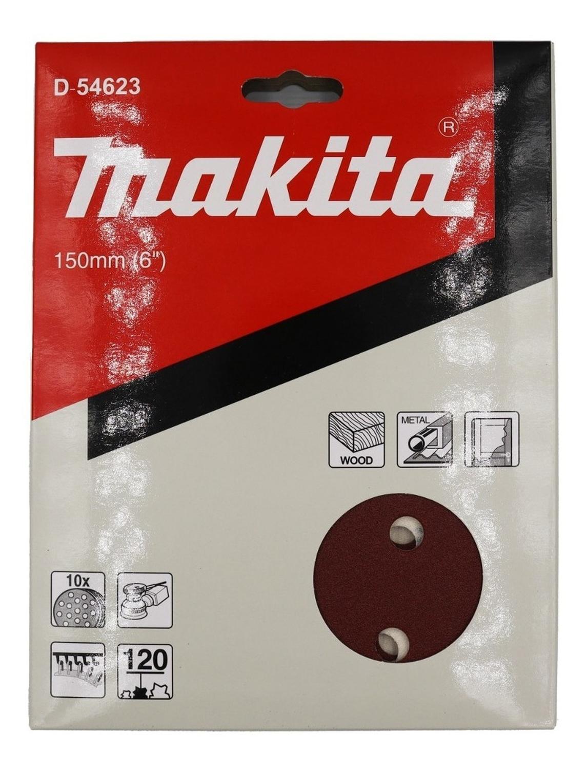 Pack 10 Discos Lija Con Velcro 150mm (6'') G120 - Makita - Herram.cl