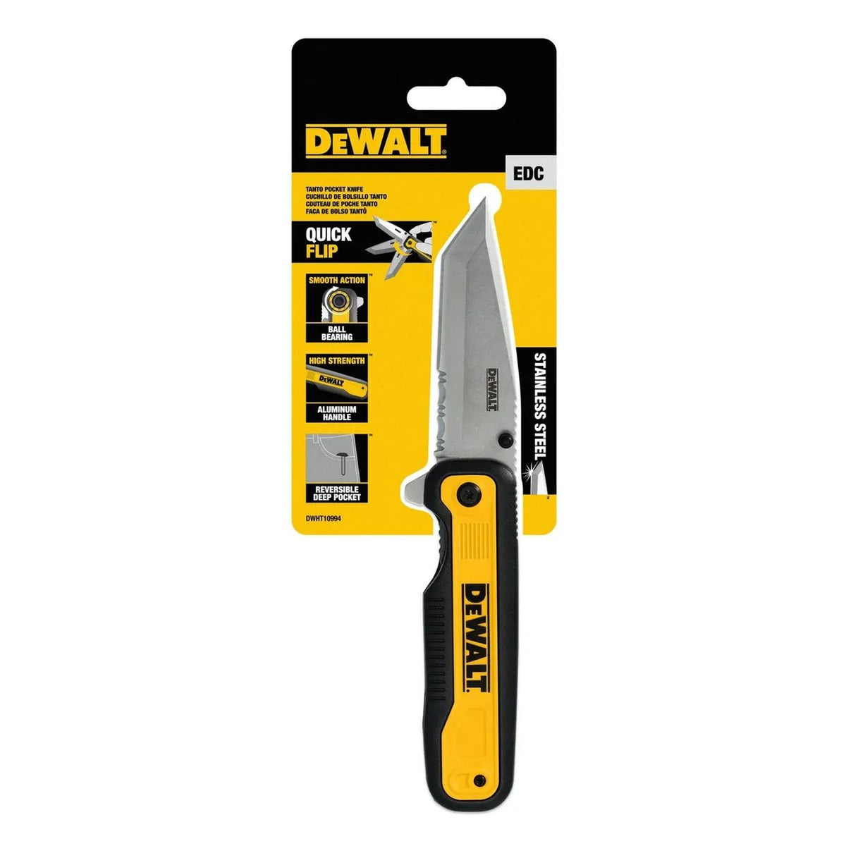 Navaja de bolsillo plegable, tanto dentada, DeWalt DWHT10994 - Herram.cl