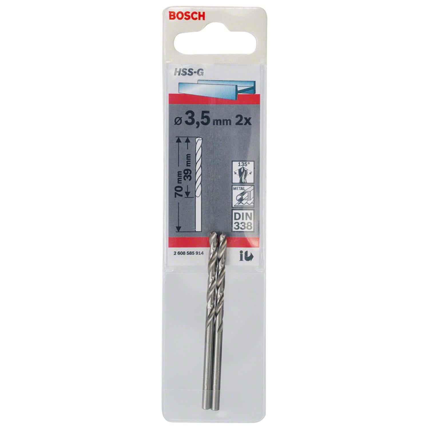 Broca Metal HSS - G 3.5mm - Blister x2 Und. - Bosch - Herram.cl