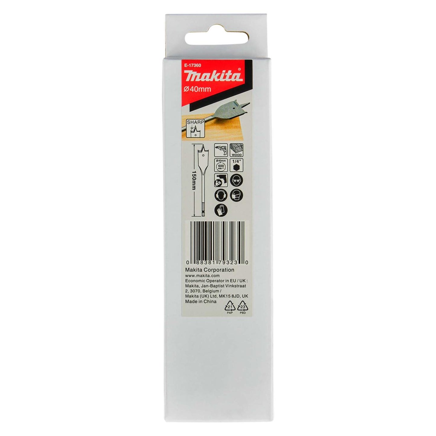 Broca Paleta Sharp 40x150mm Toma Hex. 1/4'' - Makita - Herram.cl