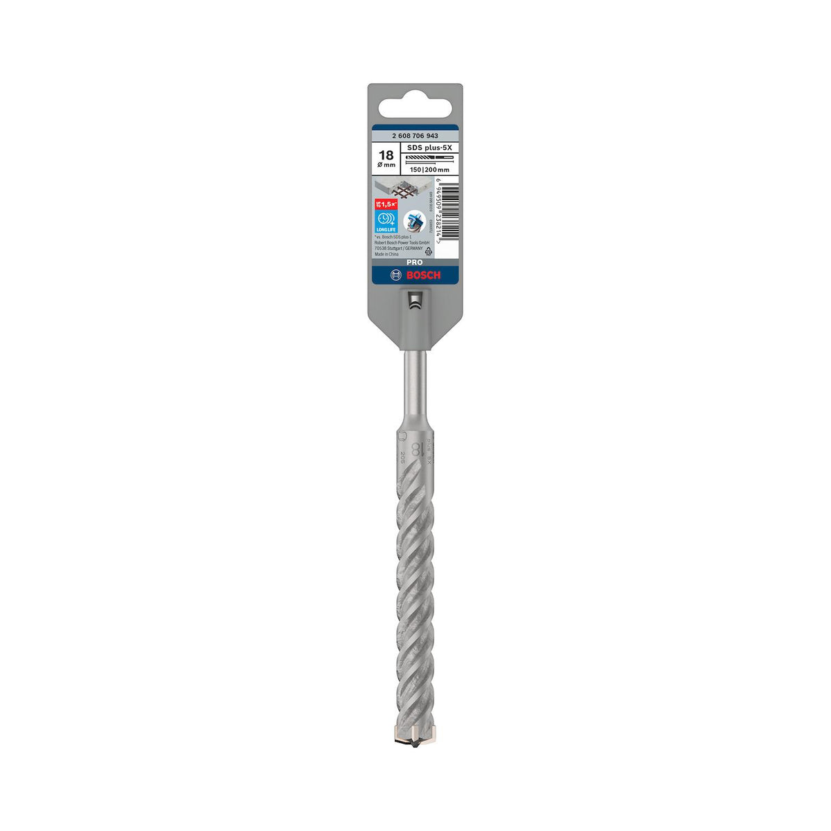 Broca Hormigón Bosch PRO SDS-Plus-5X 18x200mm 4 Filos - Herram.cl