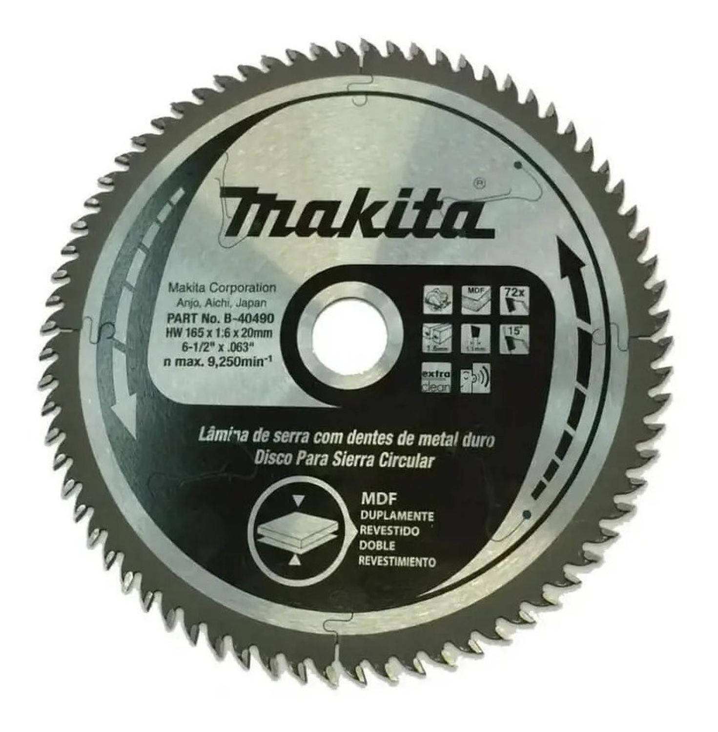 Disco Sierra Circular TCT MDF 6 - 1/2''x20mm 72 D - Makita - Herram.cl