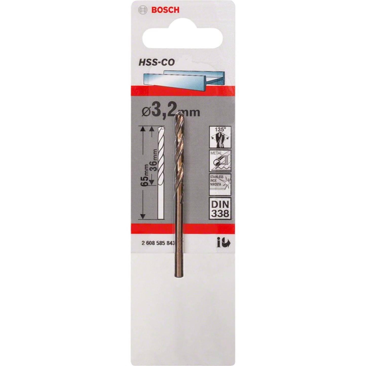 Broca Metal HSS - Co 3.2mm - Blister - Bosch - Herram.cl