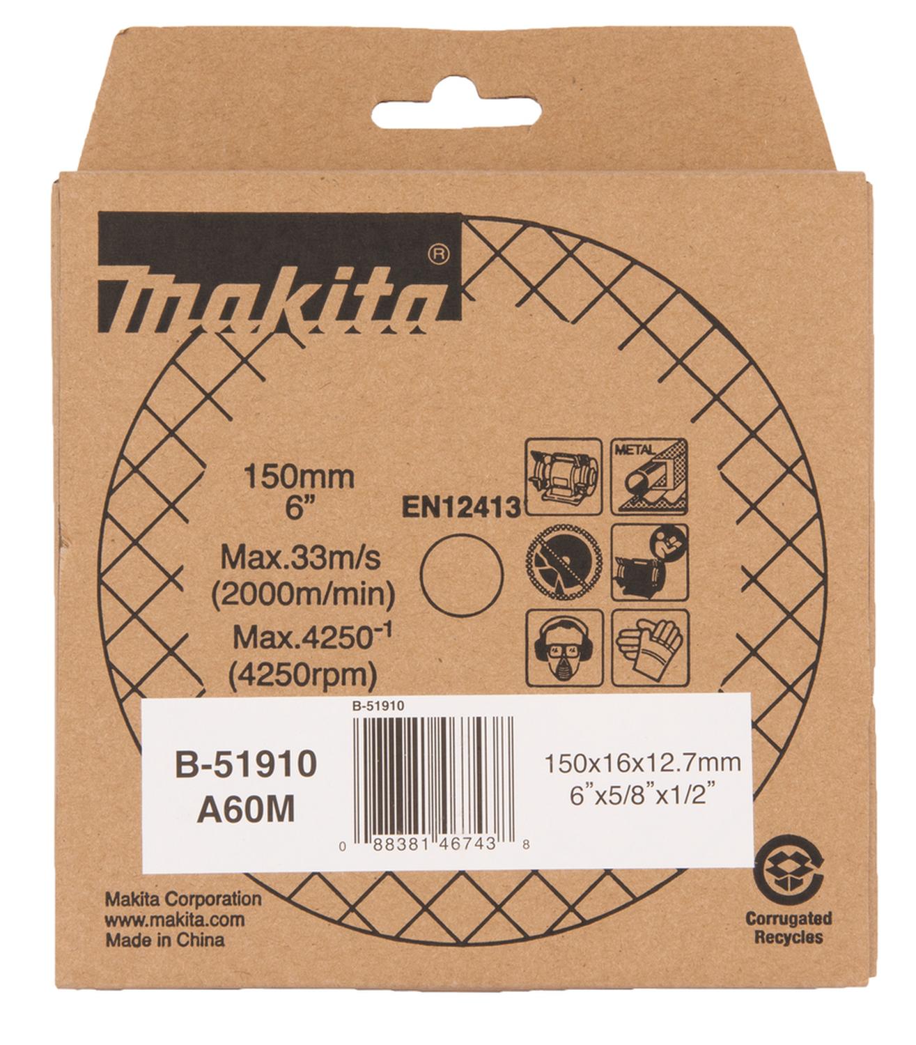 Piedra Para Esmeril de Banco 6''x5/8''x1/2'' A60MV - Makita - Herram.cl