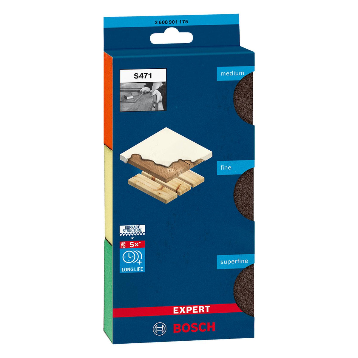Set 3 Esponjas Bosch Expert S471 69x97mm M/F/SF Lija Manual - Herram.cl