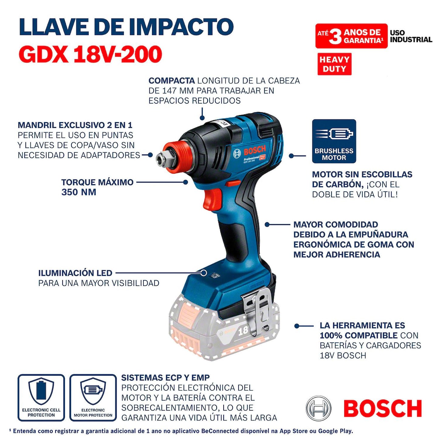 Llave De Impacto Inalámbrico Bosch GDX 18V - 200 sin Baterías - Herram.cl