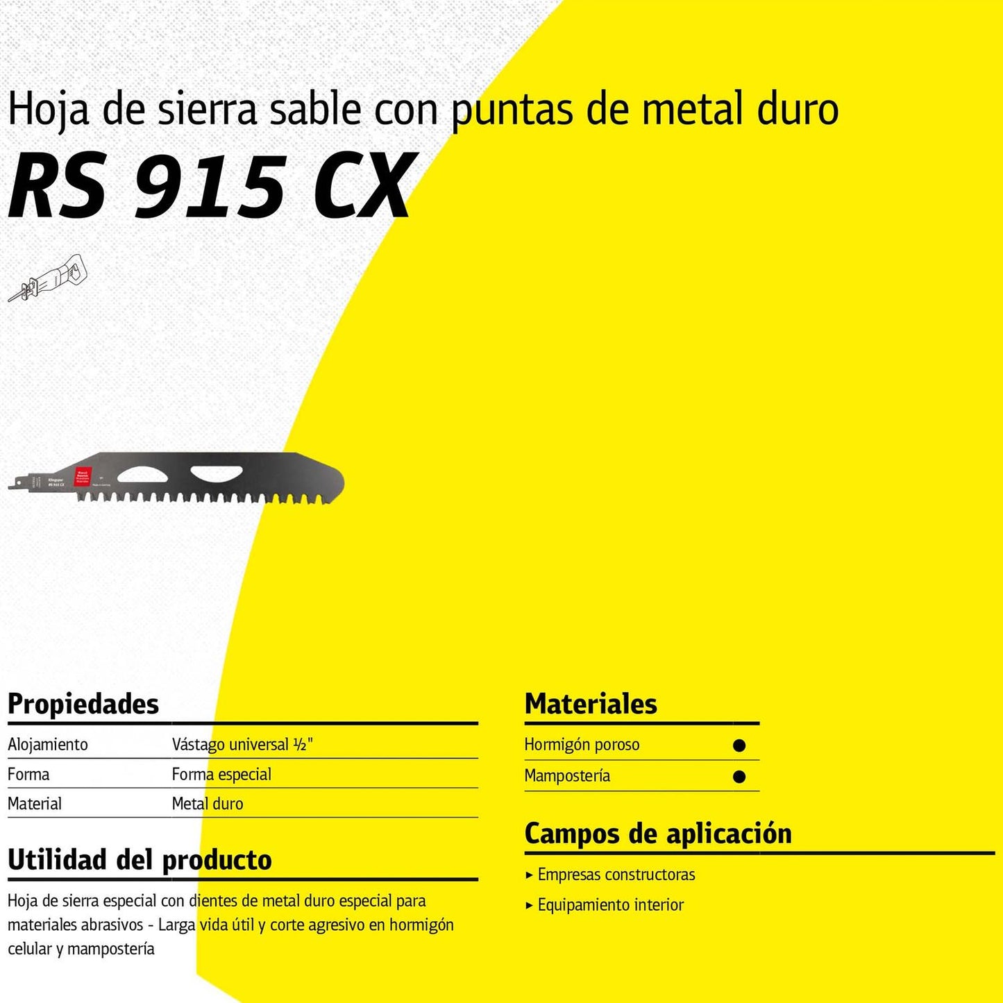 Hoja de Sierra Sable RS915 CX Mampostería 460mm - Klingspor - Herram.cl