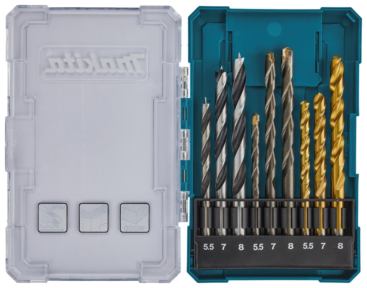 Set Brocas Para Madera/Metal /Concreto (5.5 - 8) 9 Pzas - Makita - Herram.cl