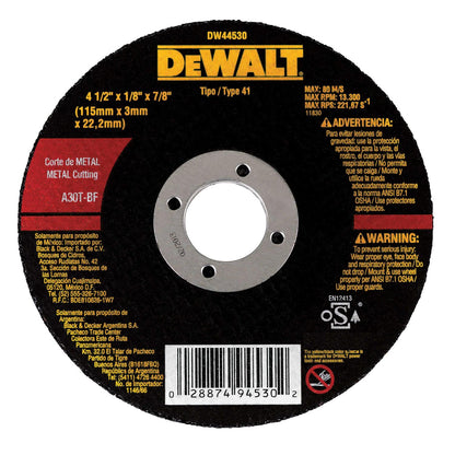 Disco De Corte Metal 4 - 1/2''x3x22,23mm - DeWalt - Herram.cl
