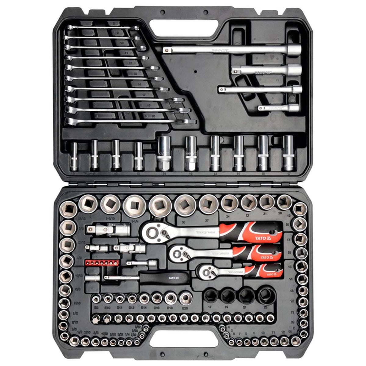 Juego de dados 1/4'';3/8'';1/2'' y herramientas 120 Pzs Yato - Herram.cl