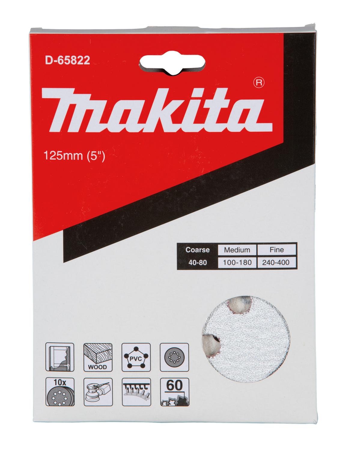 10 Discos Lija Con Velcro 125mm G60 Makita D - 65822 - Herram.cl