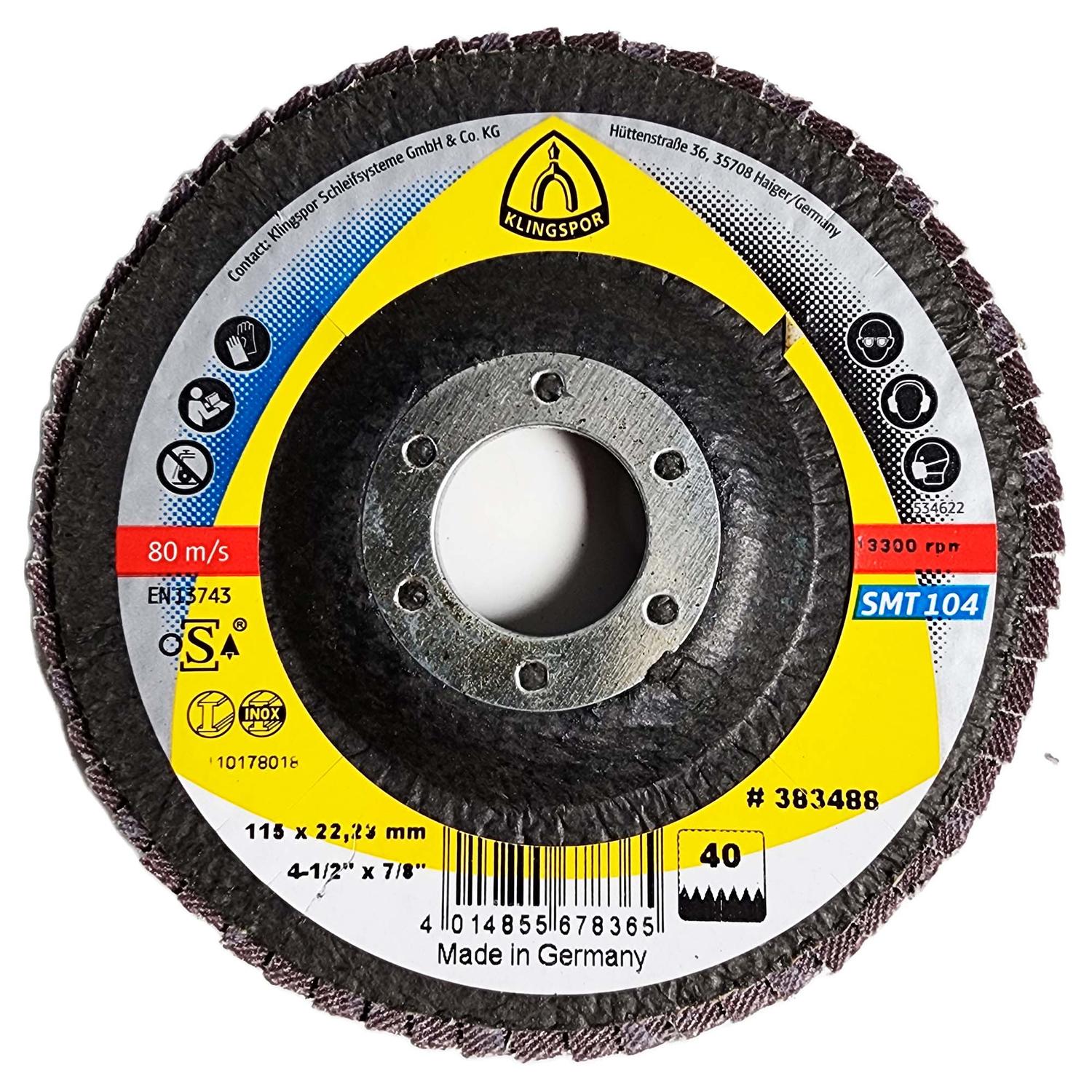 Pack 10 Discos Flap SMT 104 Inox 4 - 1/2'' Curvo - Klingspor - Herram.cl