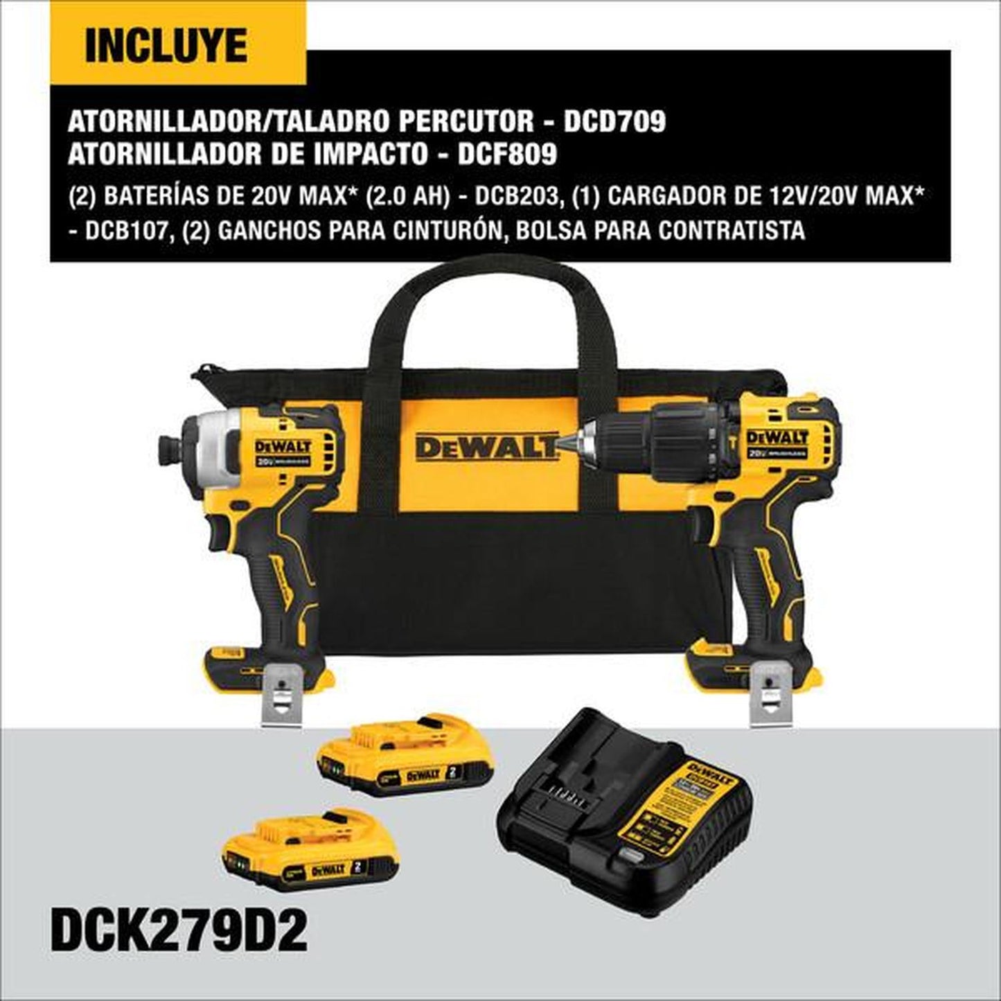 Kit ATOMIC Taladro Perc. + Atornillador DeWALT DCK279D2 - B2 - Herram.cl