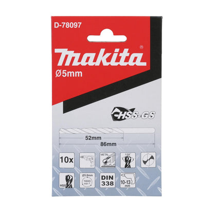 Pack Broca Para Metal HSS-GS 5.0x86mm 10 Pzas - Makita - Herram.cl