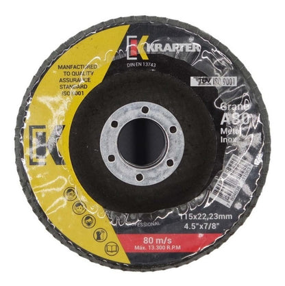Pack 10 Discos Lija Flap Traslapado 115mm (4 - 1/2'' ) G80 - Krafter - Herram.cl