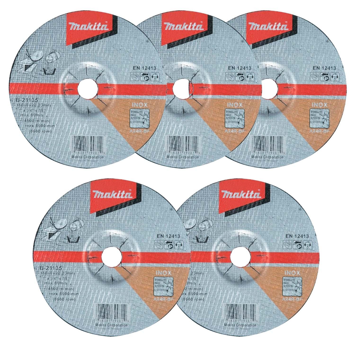 Pack 5 Discos de Desbaste Inox 7'' X 6mm A24R - Makita - Herram.cl