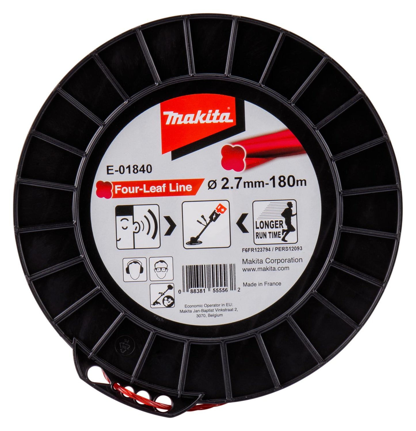 Rollo 180m Nylon forma trebol Rojo 2,7mm - Makita - Herram.cl