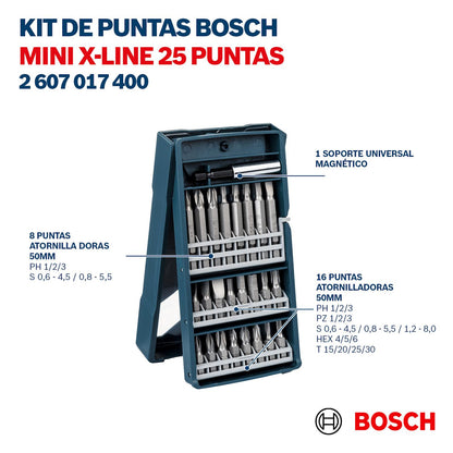 Set de Puntas para atornillar Bosch Mini X - Line con 25 Pzas - Herram.cl