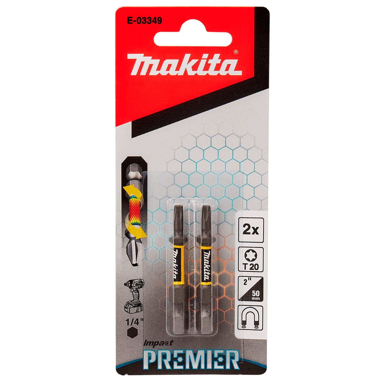 Puntas de Torsión Impact Premier T20 - 50mm 2 Pzas - Makita - Herram.cl