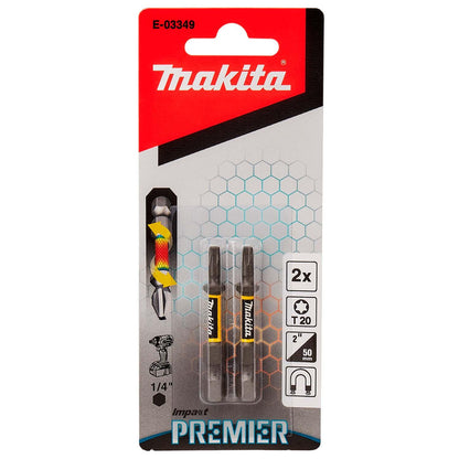 Puntas de Torsión Impact Premier T20 - 50mm 2 Pzas - Makita - Herram.cl