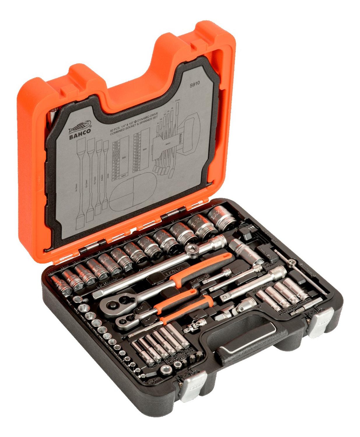 Juego De Dados De 1/4, 1/2 Y Llaves Combinadas 92 Pzs. Bahco - Herram.cl