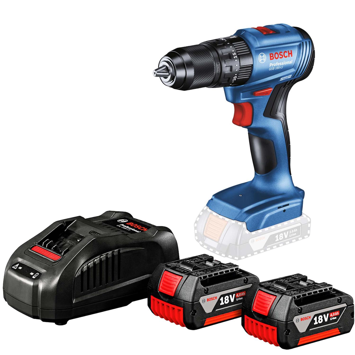 Kit Taladro Percutor Inalámbrico GSB 185 - LI + 2 Bat 4 Ah - Bosch - Herram.cl