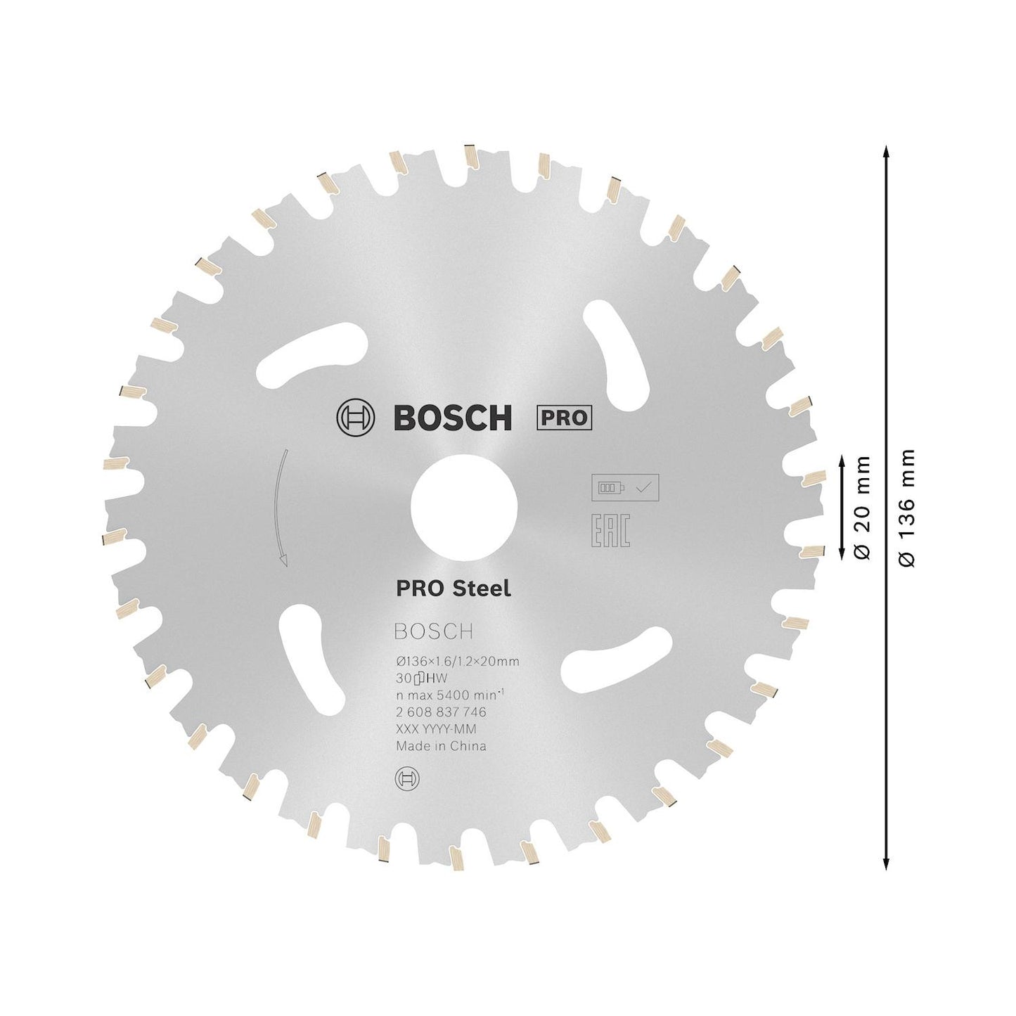 Disco de Sierra PRO Steel 136x1,6x20mm 30 D - Bosch - Herram.cl