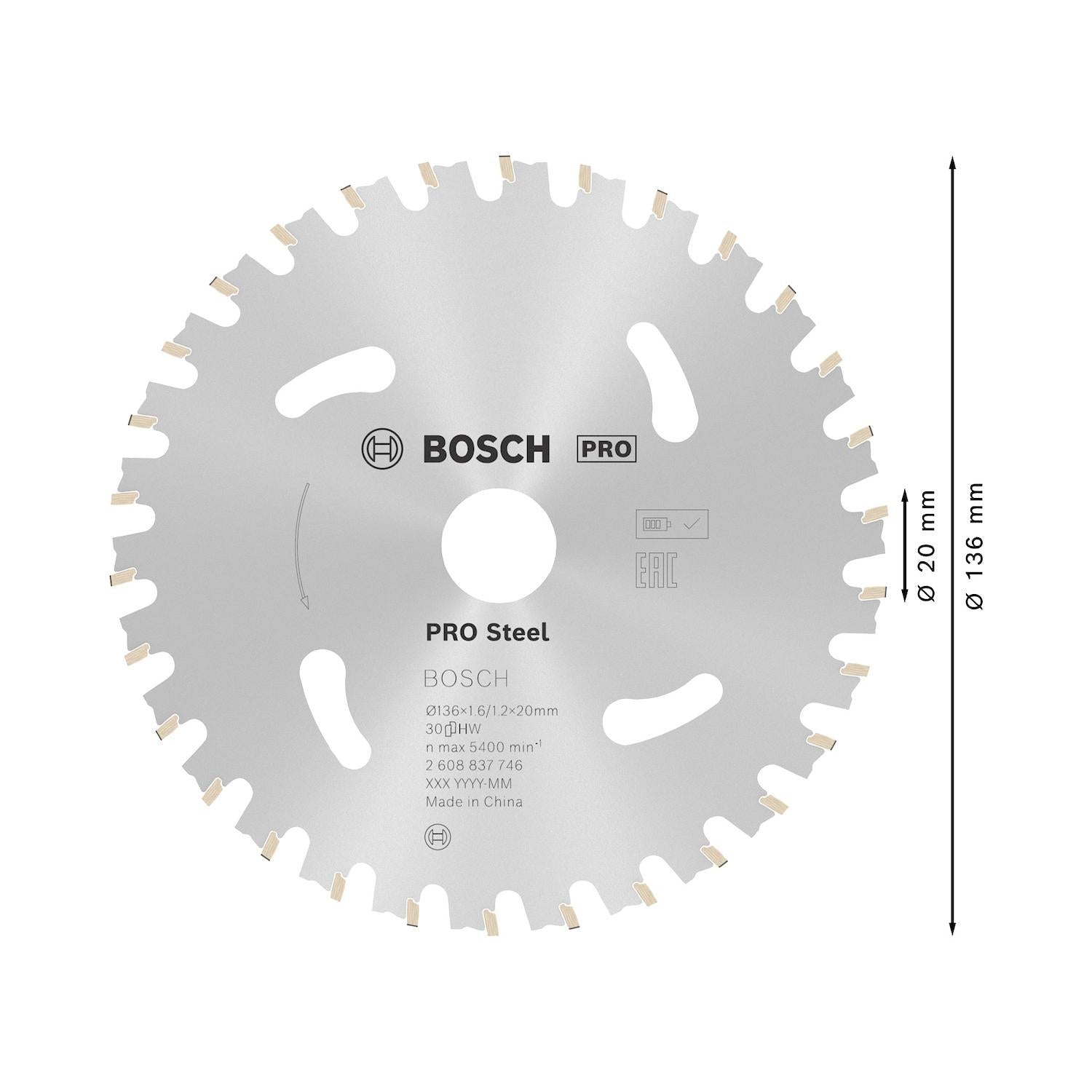 Disco de Sierra PRO Steel 136x1,6x20mm 30 D - Bosch - Herram.cl