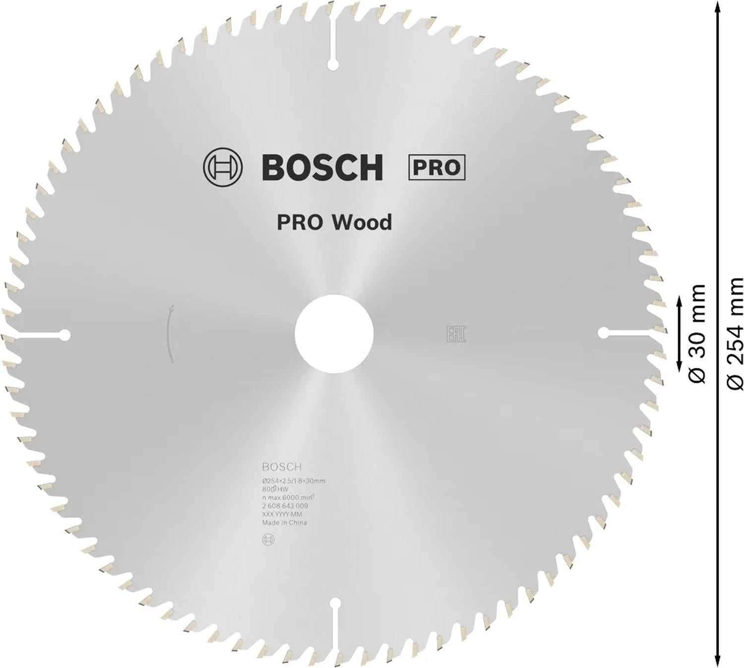 Disco De Sierra Circular PRO Wood 10''x2,5x30mm 80 D - Bosch - Herram.cl