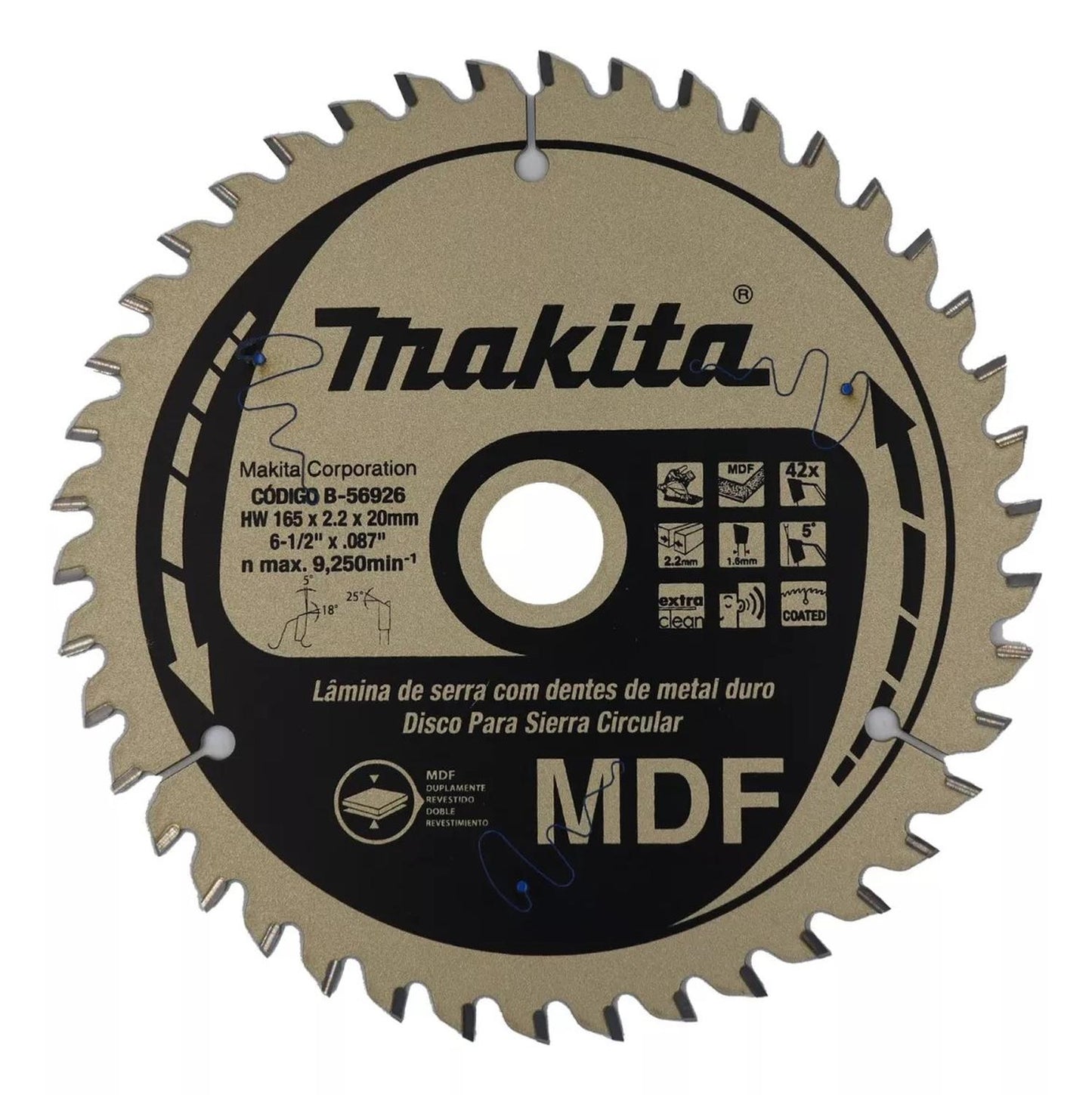 DISCO DE SIERRA (HI - ATB) 6 1/2'' EJE 20mm PARA SP600D MDF - Herram.cl