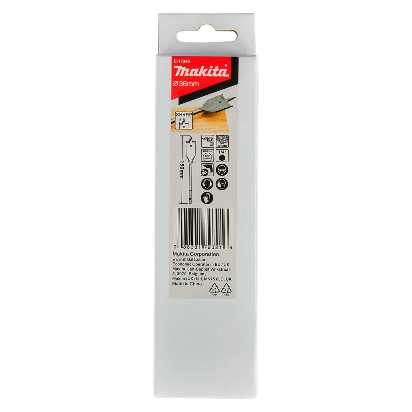 Broca Paleta Sharp 36x150mm Toma Hex. 1/4'' - Makita - Herram.cl
