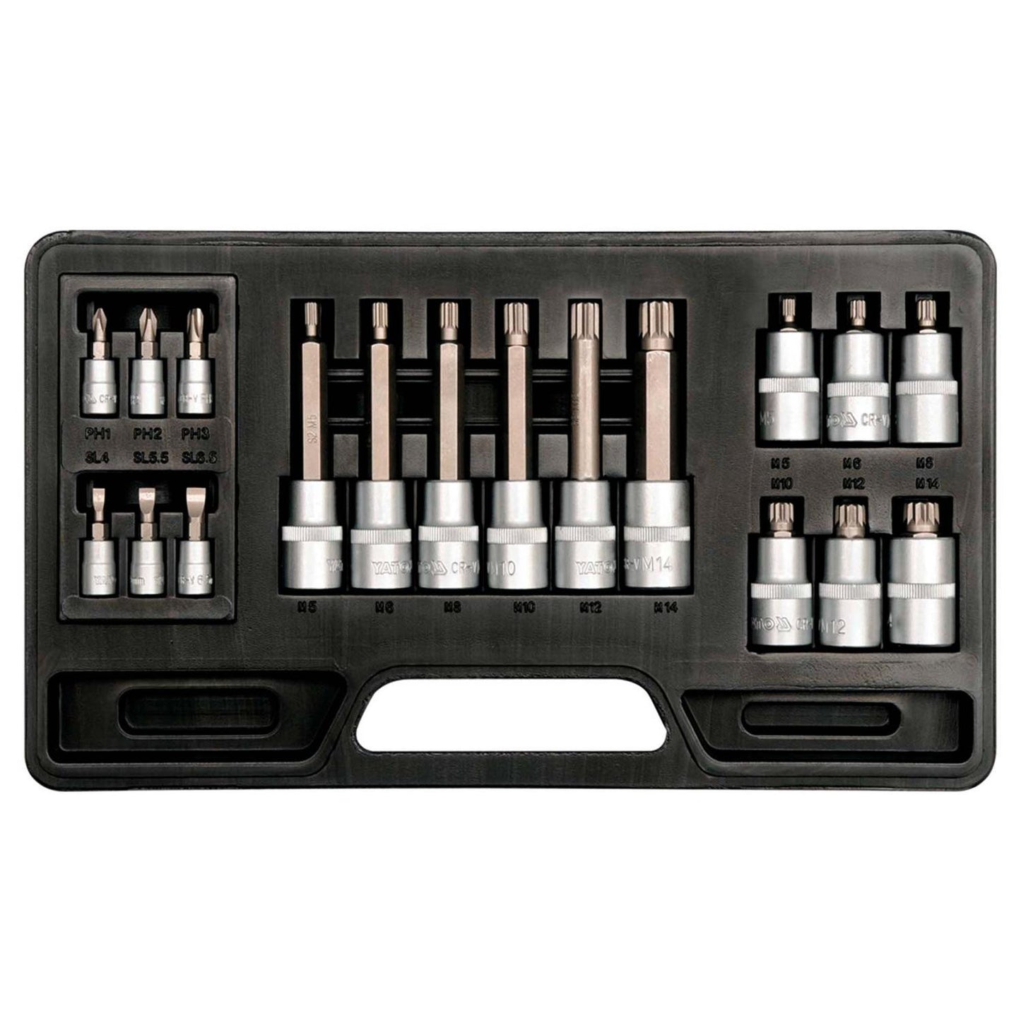 Juego Dados Imbus,Phillips, Planas 1/2'' 1/4'' 18 Pzas - Yato - Herram.cl