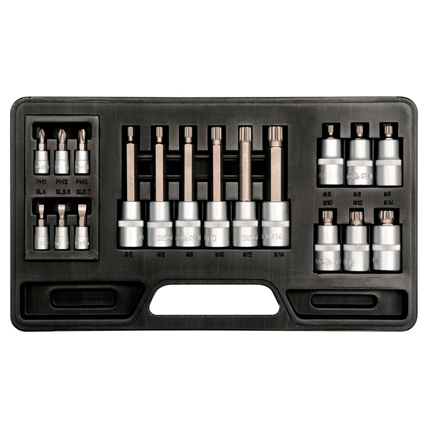 Juego Dados Imbus,Phillips, Planas 1/2'' 1/4'' 18 Pzas - Yato - Herram.cl