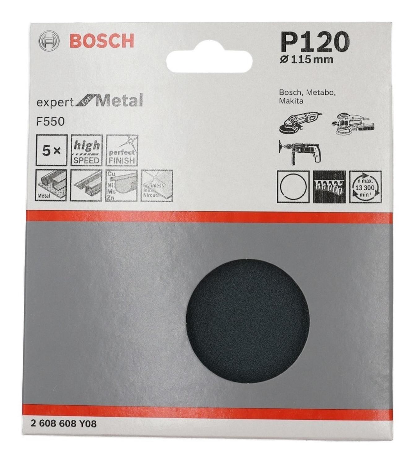 Pack 5 Discos De Lija Con Velcro Metal Expert G120 - Bosch - Herram.cl